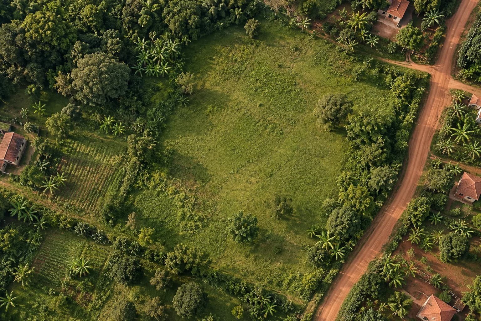 Landscape illustration with grass, trees and a red-earth access road